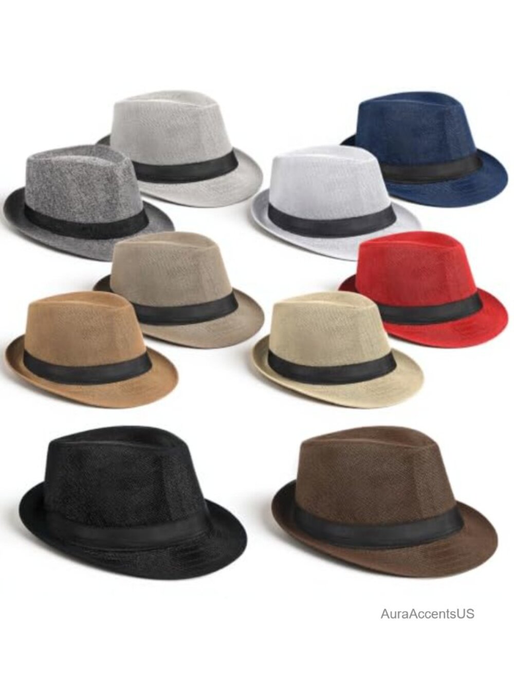 10 Pack Linen Fedora Hats Wide Brim Panama Beach Sun Cap